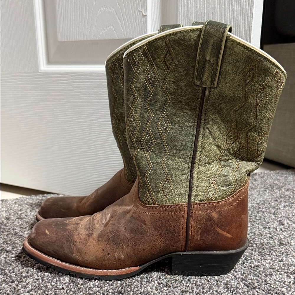 Amazon Kids Brown and Green Western Cowboy Boots
